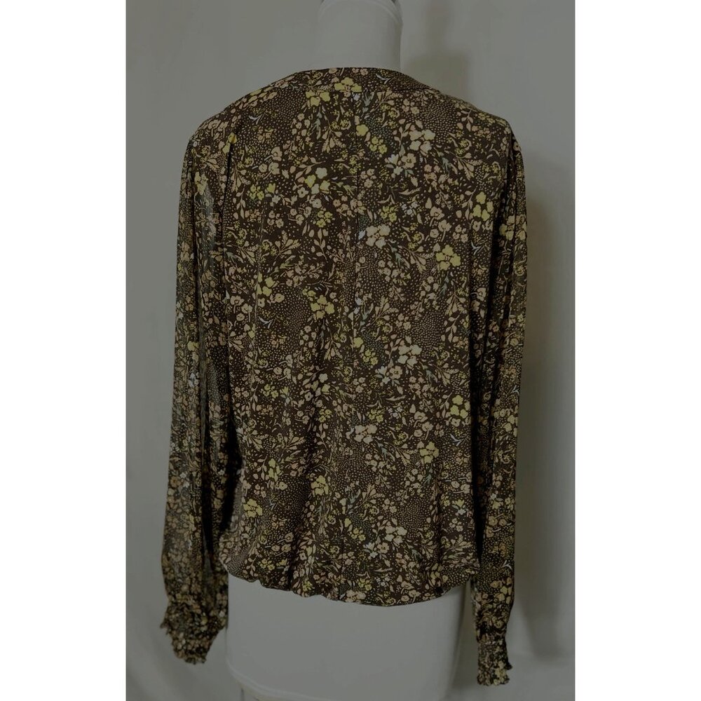 Cure Floral Blouse long sheer sleeves with gold threads sz large elastic bottom - Picture 9 of 16